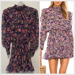 Misa Los Angeles Gianna Floral Smocked Mini Dress Navy Falaise Blue Small